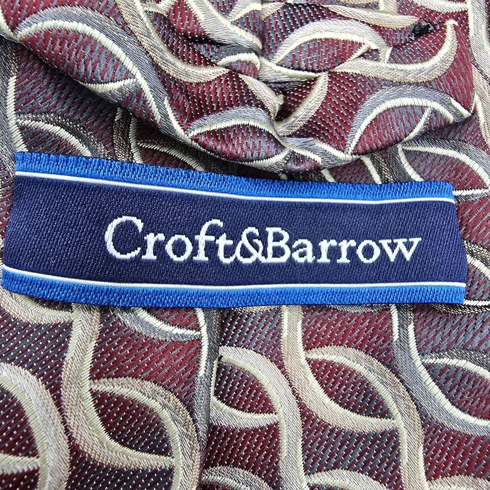 Mens Necktie Croft & Barrow Tie Red White Geometric 58" x 3.5" Vintage - Picture 4 of 6